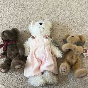 Lot of Boyds Bears-Plush White Bear in Pink Overalls and 2 other bears